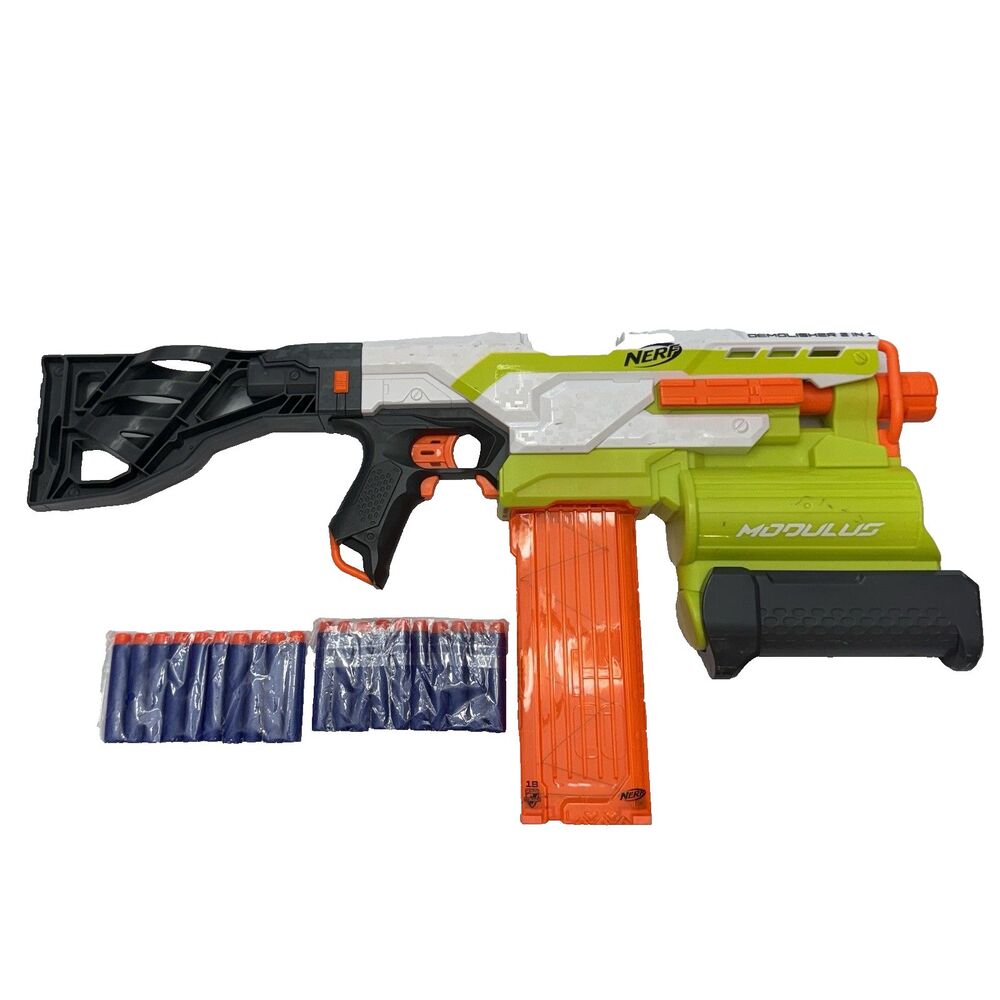 Nerf N-Strike Elite Demolisher Modulus Motorized Blaster Green 20 Darts EUC
